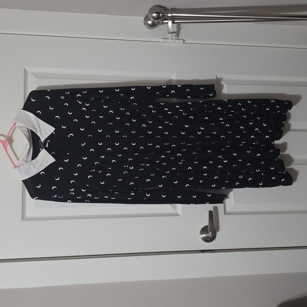 Black Dress with White Collar and Crescent Pattern Wednesday Style